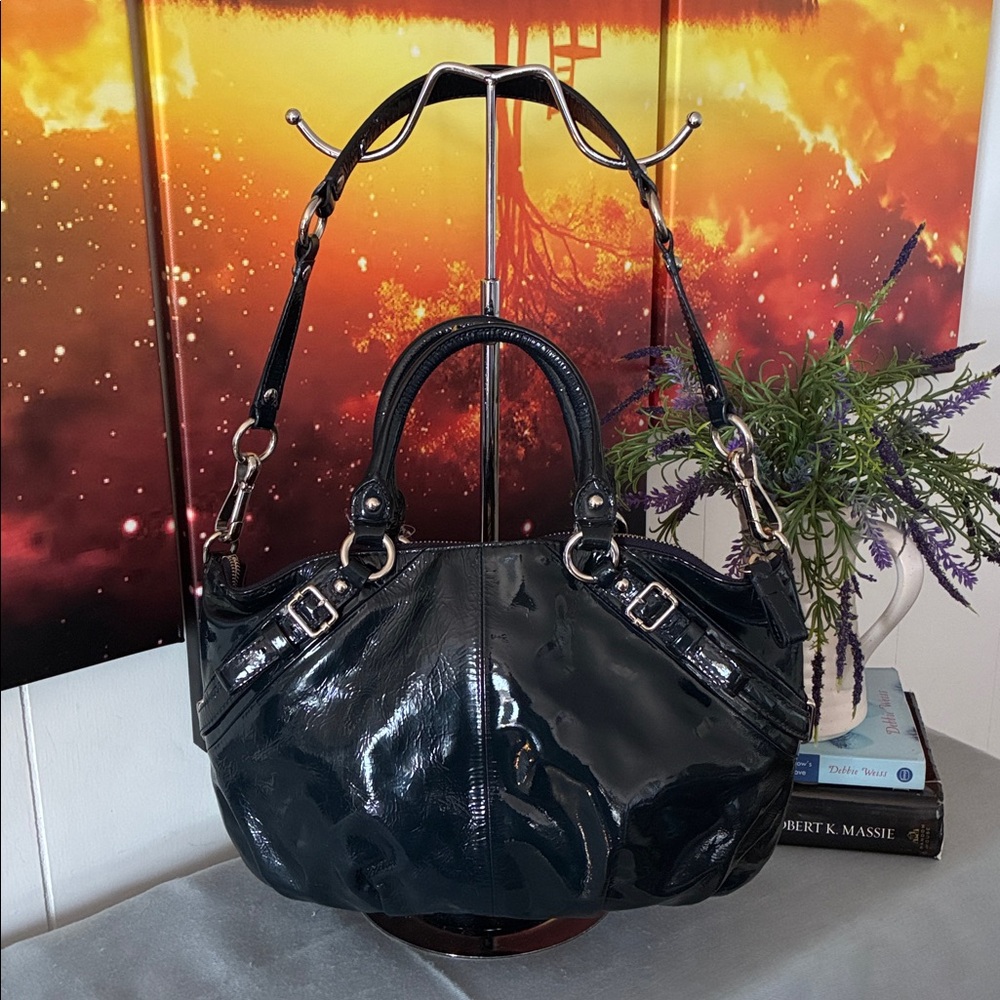 Coach Navy Madison Sophia Patent Leather Satchel - Picture 2 of 12